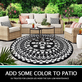 Capslpad reversible round rug doubles life with two colors.