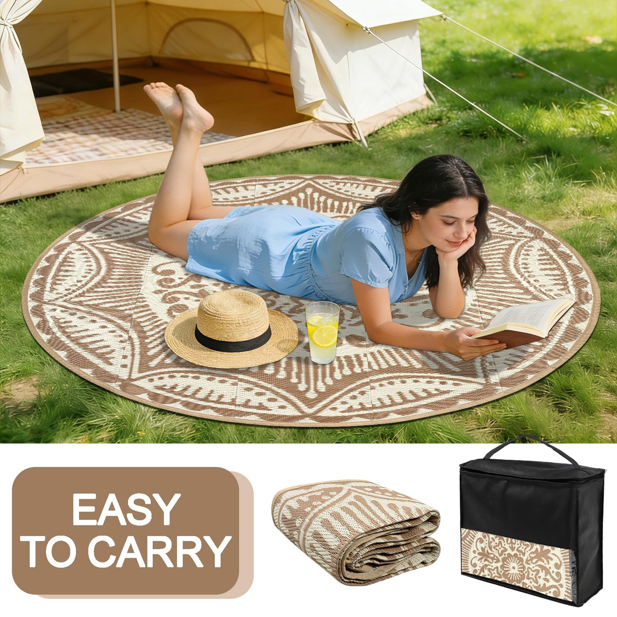 Capslpad UV resistant outdoor rug maintaining color under sun exposure.