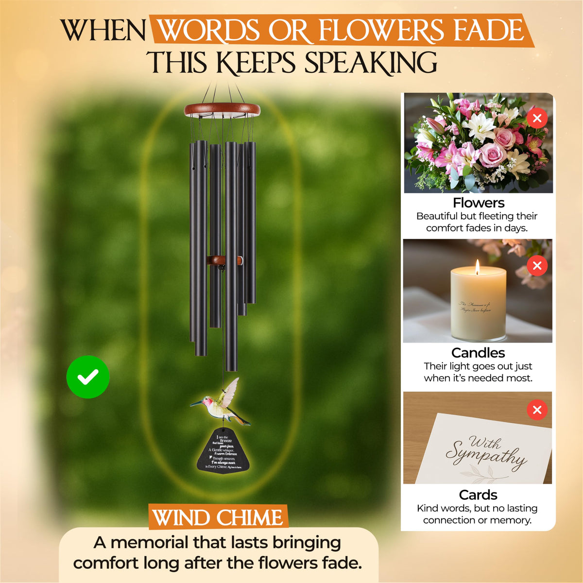 Captain Decor giftable wind chime with keepsake card for condolence gifts