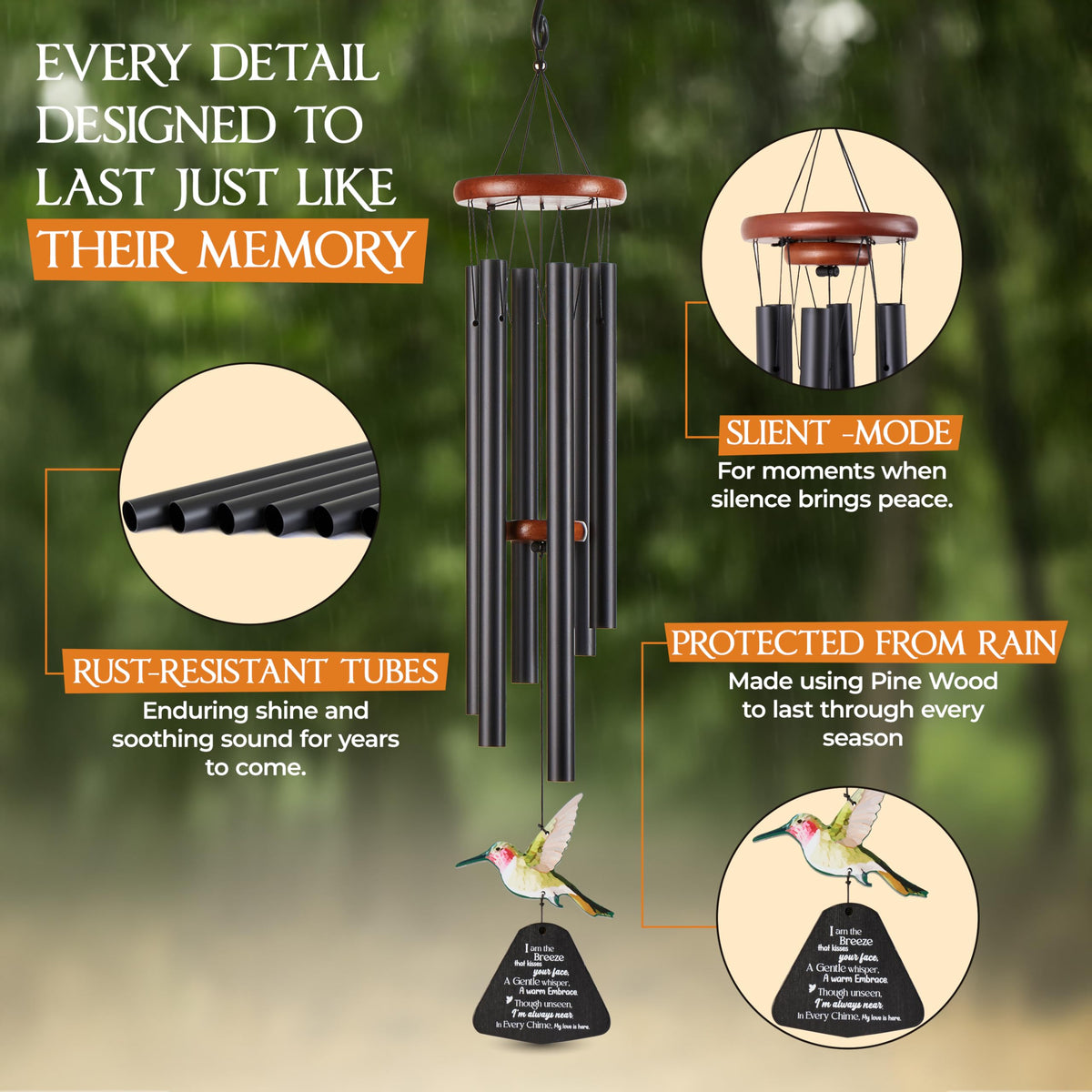 Captain Decor wind chime mute feature provides quiet reflection during moments of peace