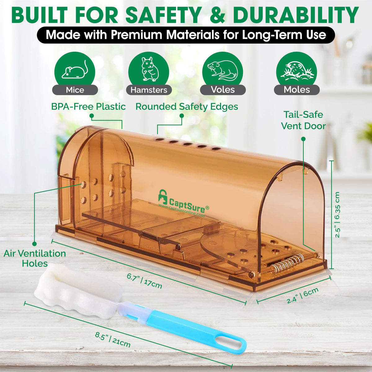 CaptSure trap chamber closeup showing pet-safe, enclosed design for humane trapping.