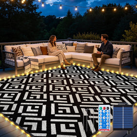 Capybland 8x10ft outdoor rug with LED strip for ambient evenings.