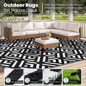 Capybland waterproof plastic straw rug resists moisture and cleans easily.
