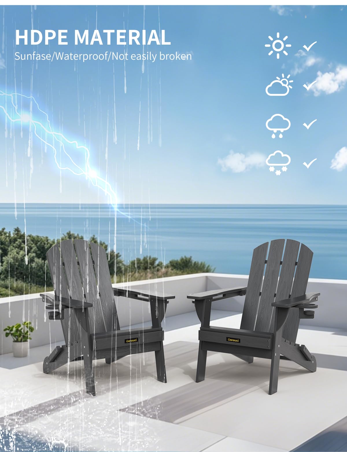 Carauci Adirondack chair supports up to 380 lbs for stable seating.