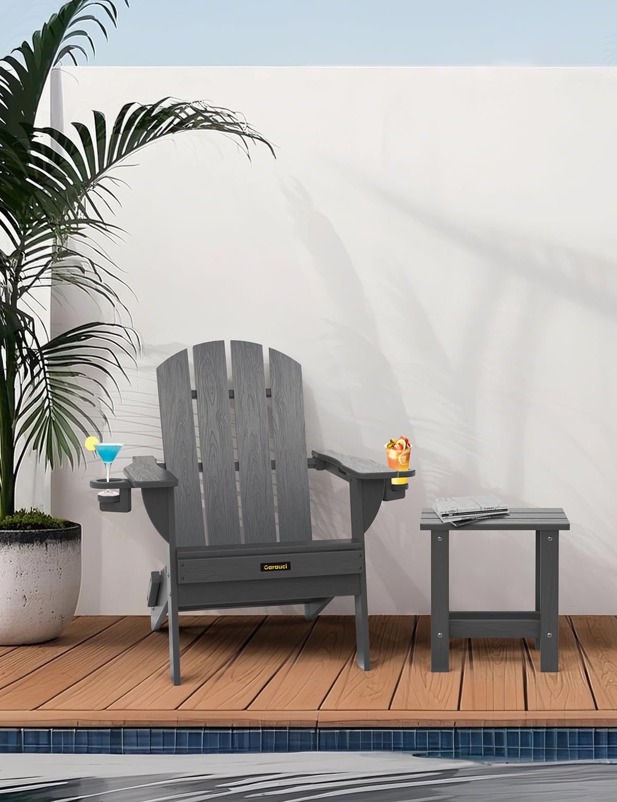 Carauci Adirondack chair designed for outdoor leisure in gardens and patios.
