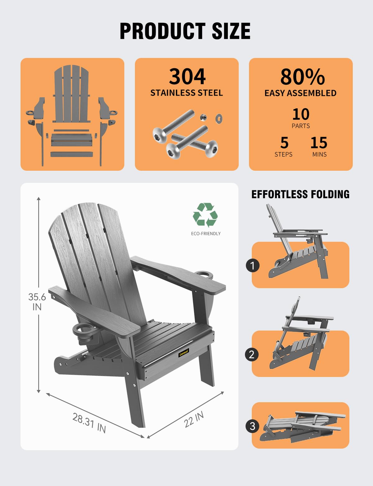 Carauci Adirondack chair uses weatherproof HDPE that resists sun and rain.