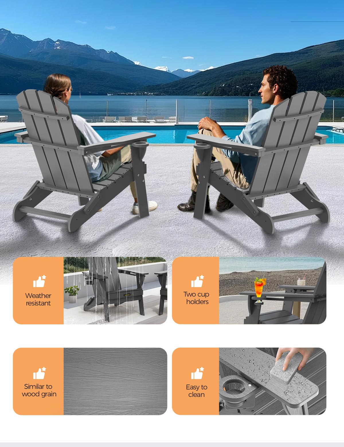Carauci folding Adirondack chair folded for compact storage under bed or car trunk.