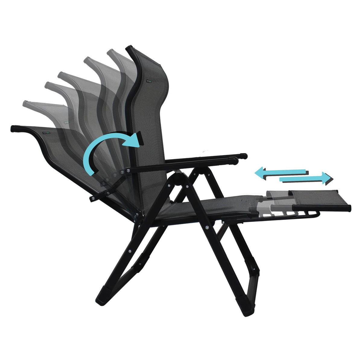 Caravan Sports Ergo+ footrest supports relaxed legs during camping.