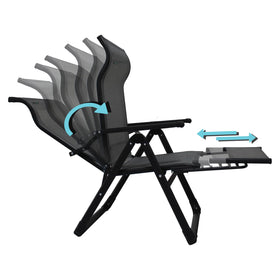 Caravan Sports Ergo+ footrest supports relaxed legs during camping.