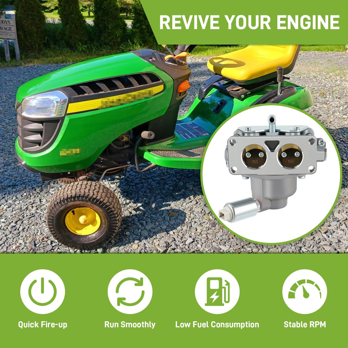 CARBBIA carburetor and fuel components; engine bay view implies smooth throttle operation.