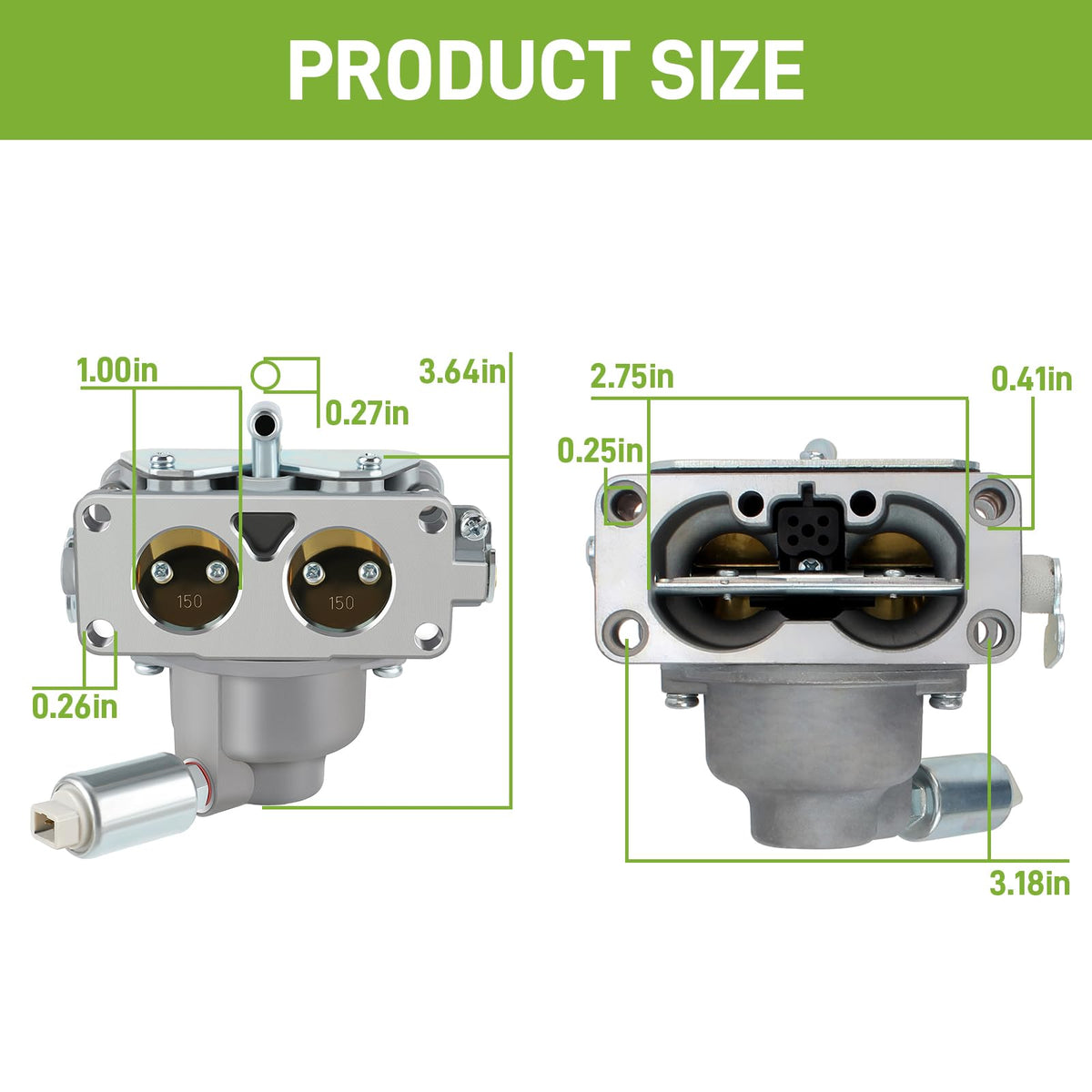 CARBBIA carburetor with gasket; exploded view illustrates all included pieces.