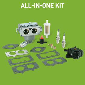 CARBBIA carburetor assembly; mounted on engine image signals broad compatibility.