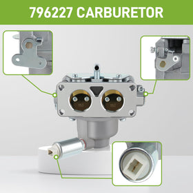 CARBBIA carburetor with gasket; packaging image demonstrates complete parts assortment.