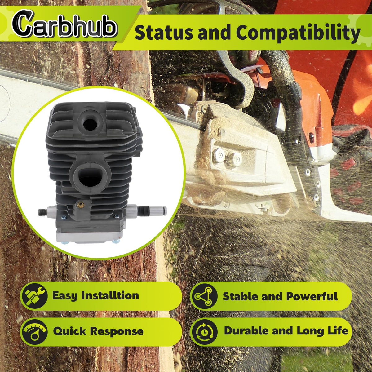 Carbhub 42.5mm piston shown for STIHL 023/025 MS230/MS250 installation
