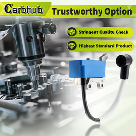 Carbhub kit contents show coil, spark plug, and air filter together.