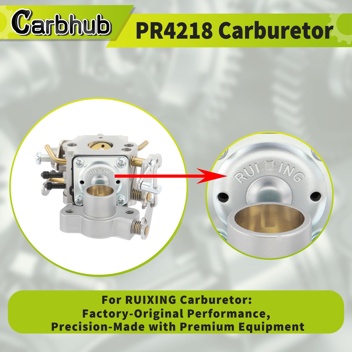 Carbhub Ruixing P3314 carburetor front angle with multiple Poulan Pro compatibility