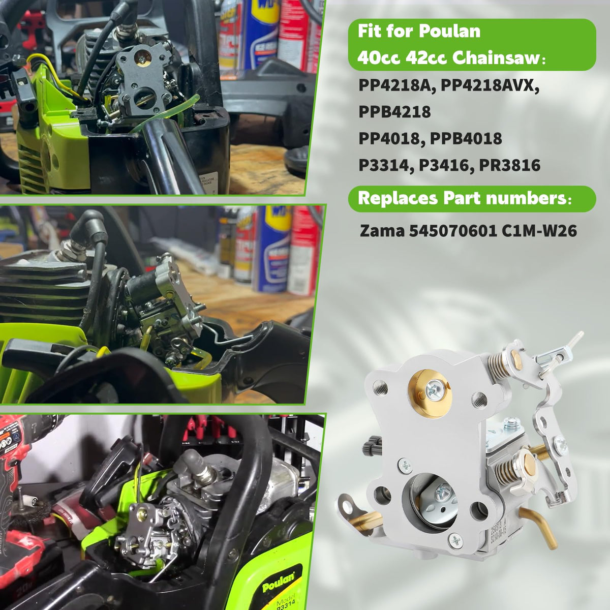 Carbhub Ruixing PP4218AVX carburetor side view for dependable Poulan Pro performance