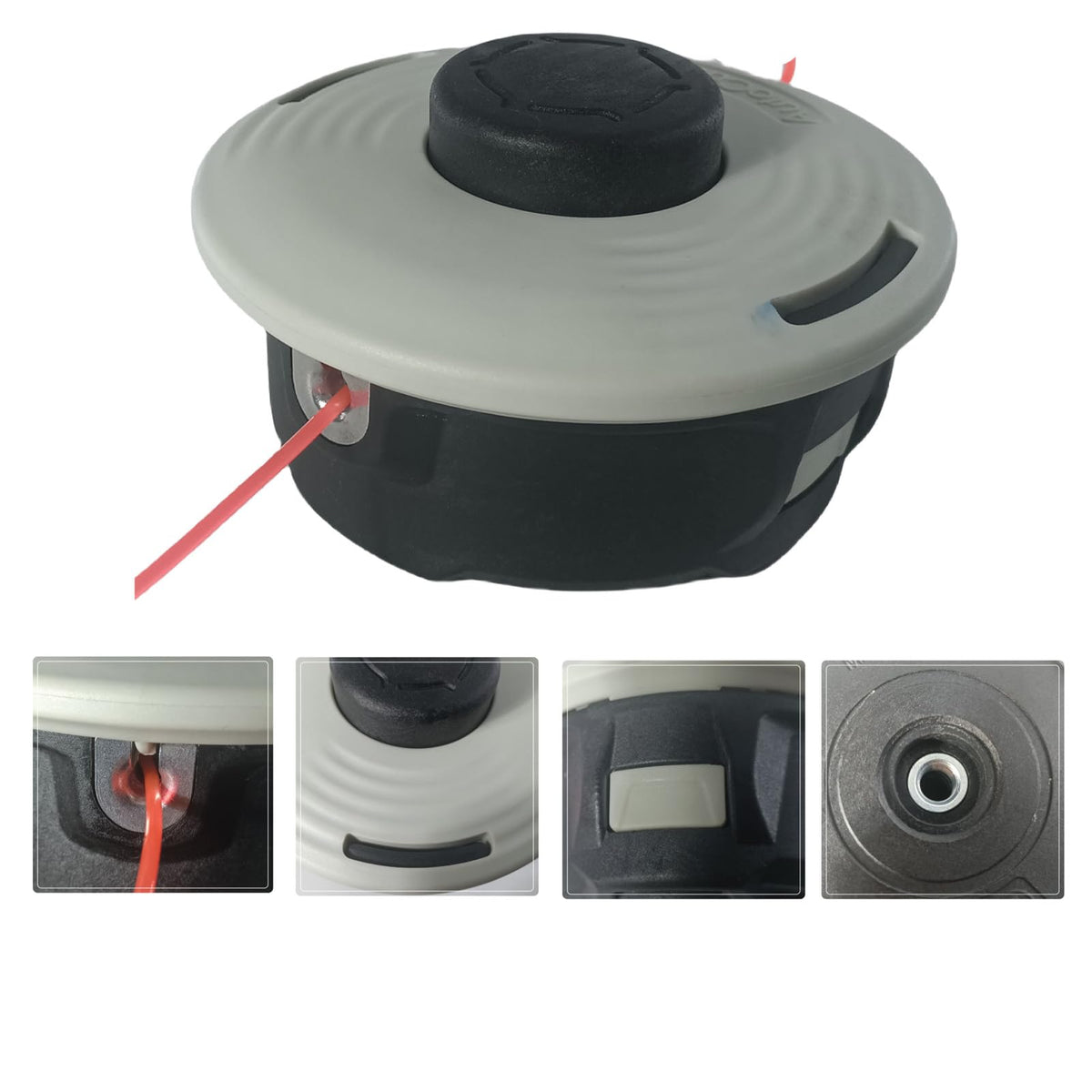 Carburionix 27-2 trimmer head close-up with bump-feed concept for quick line feed