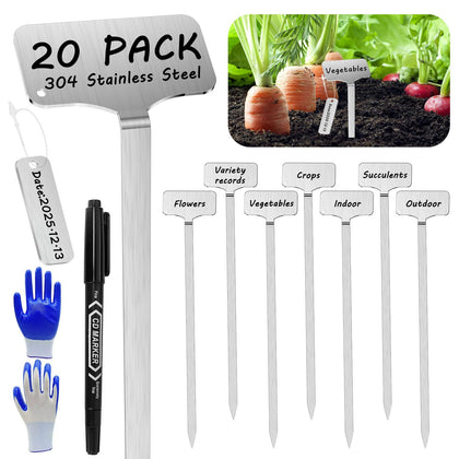 CareForge stainless steel plant markers with 20 durable stakes for outdoor garden labeling