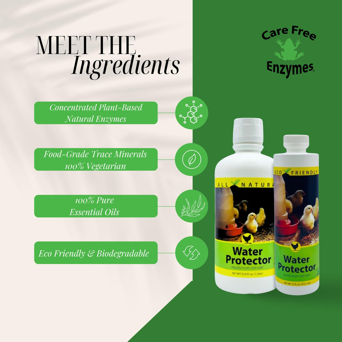 Care Free Enzymes Poultry Water Protector backyard flock maintenance keeps water clean between fills.