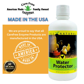 Care Free Enzymes Poultry Water Protector farm water system cleaning supports clearer drinking water.