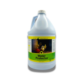 Care Free Enzymes Poultry Water Protector bottle pour demonstrates easy application for cleaner drinkers.