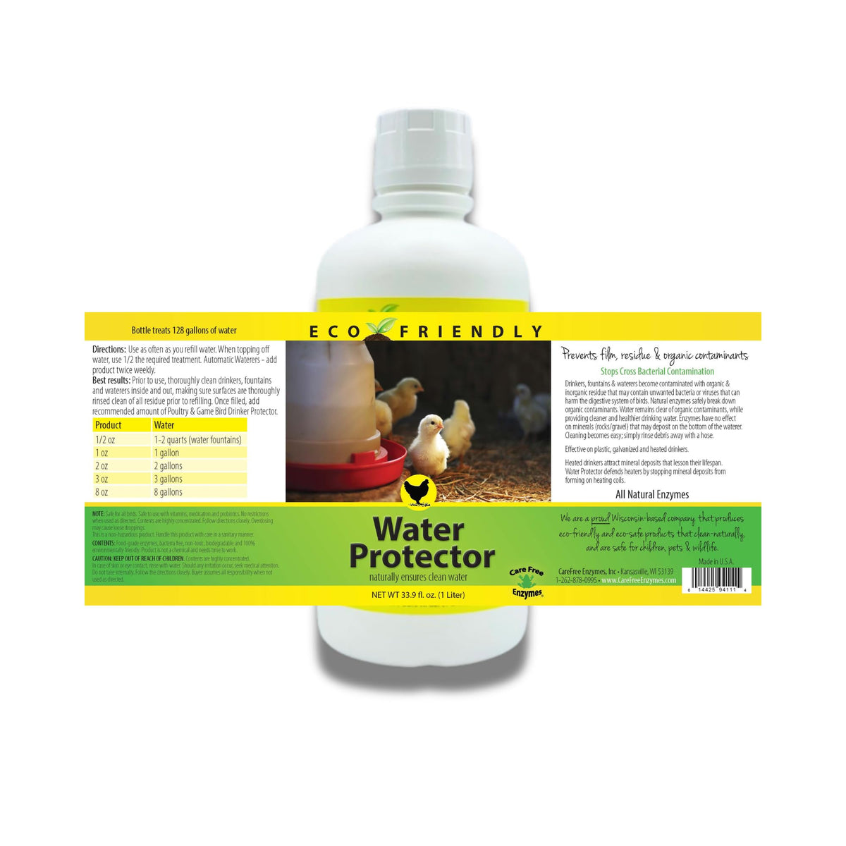 Care Free Enzymes Poultry Water Protector benefits poultry water quality across drinkers.