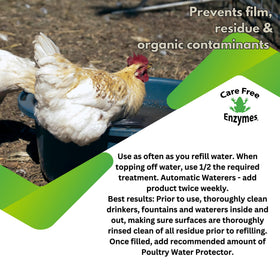 Care Free Enzymes Poultry Water Protector galvanized drinkers help prevent organic film buildup.