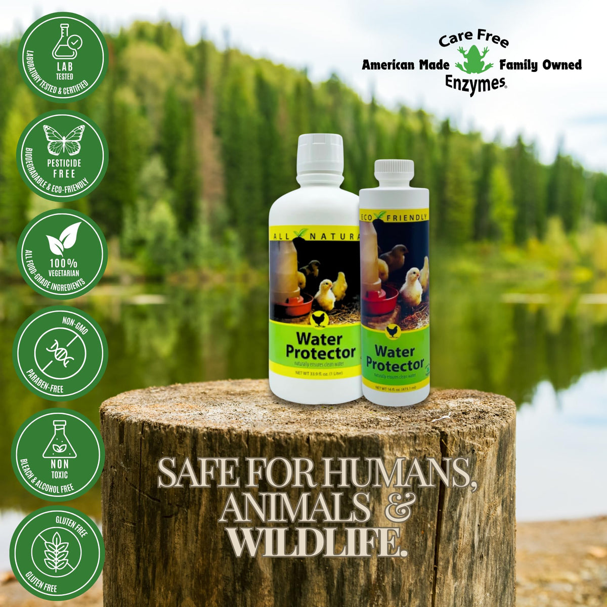 Care Free Enzymes Poultry Water Protector heated drinkers reduce mineral deposits on coils.