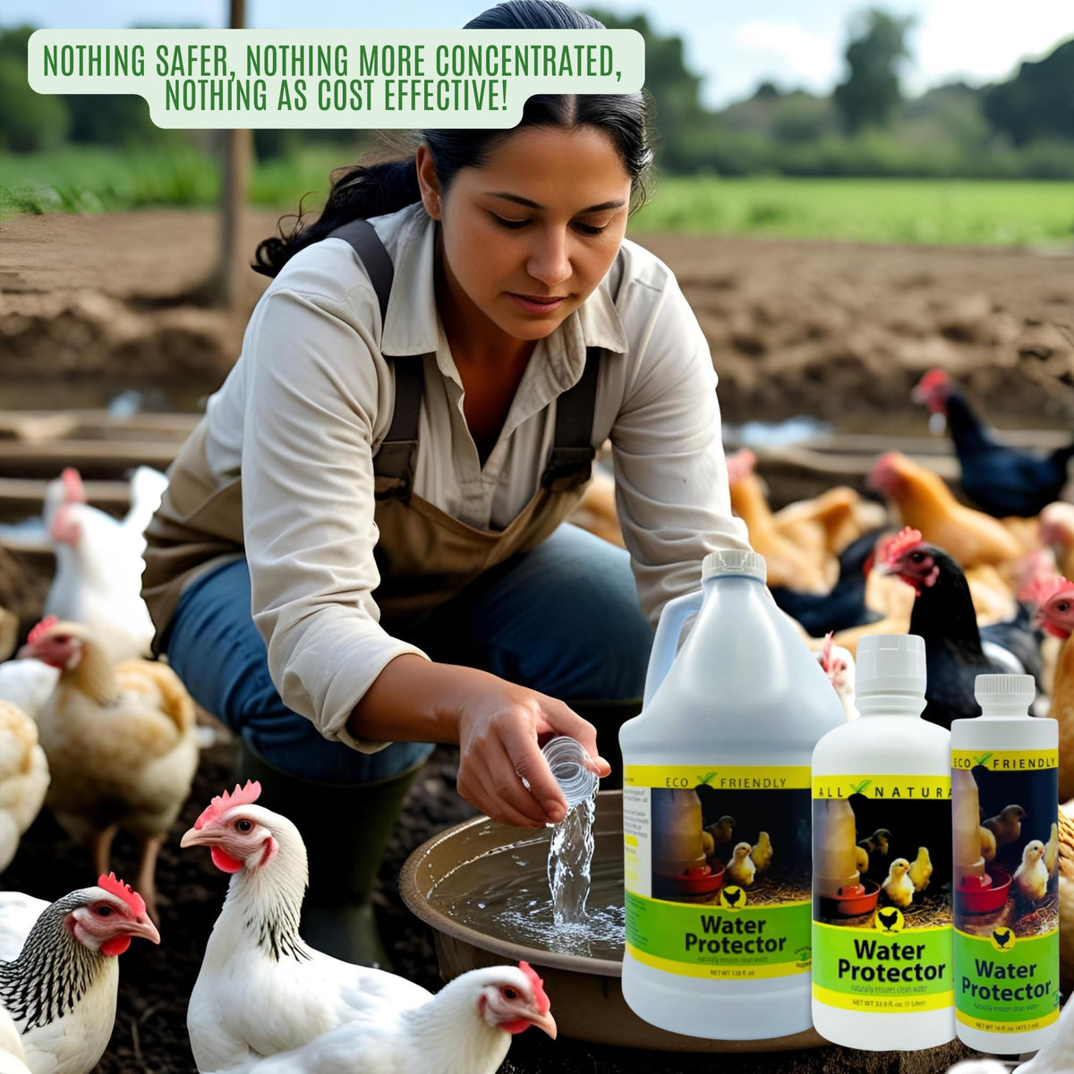 Care Free Enzymes Poultry Water Protector plastic waterer cleaning improves water clarity and reduces buildup.