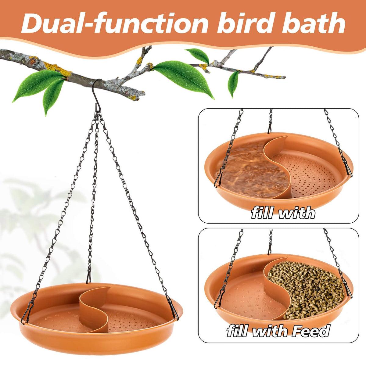 Close-up of CARGEN bird bath stainless steel chain detail