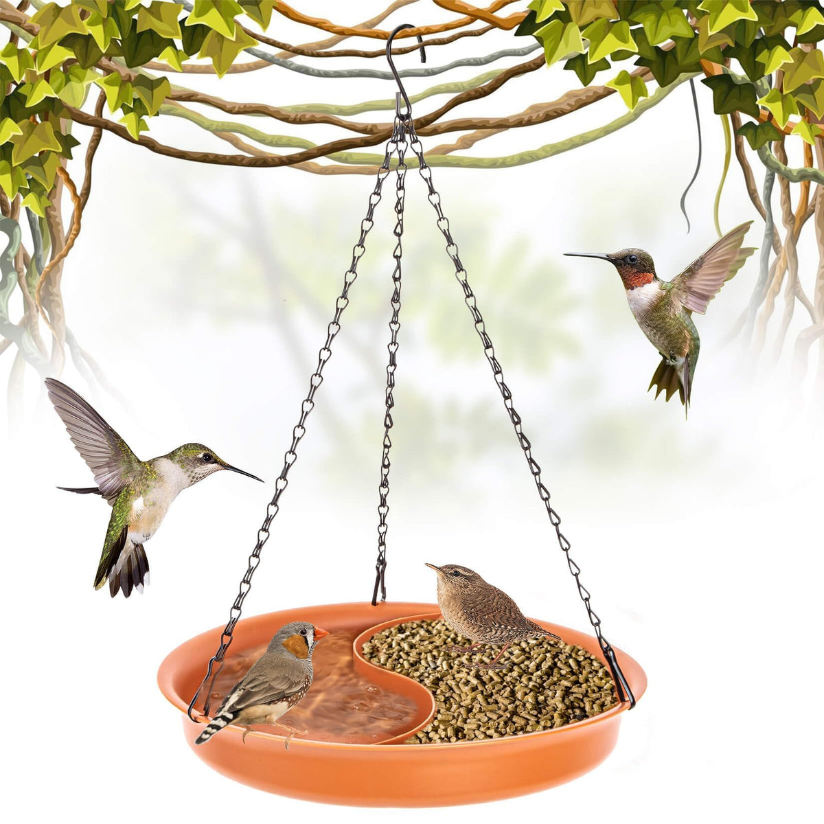 CARGEN hanging bird bath plate in a garden for drinking and bathing birds