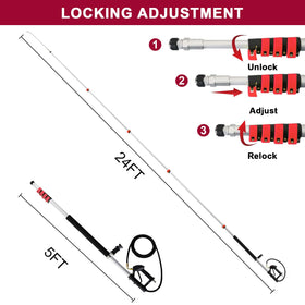 Carivia gutter cleaner attachment clears debris from gutters from ground level.