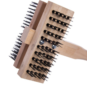 Carlisle stainless steel bristle brush removing carbon and rust on grills.