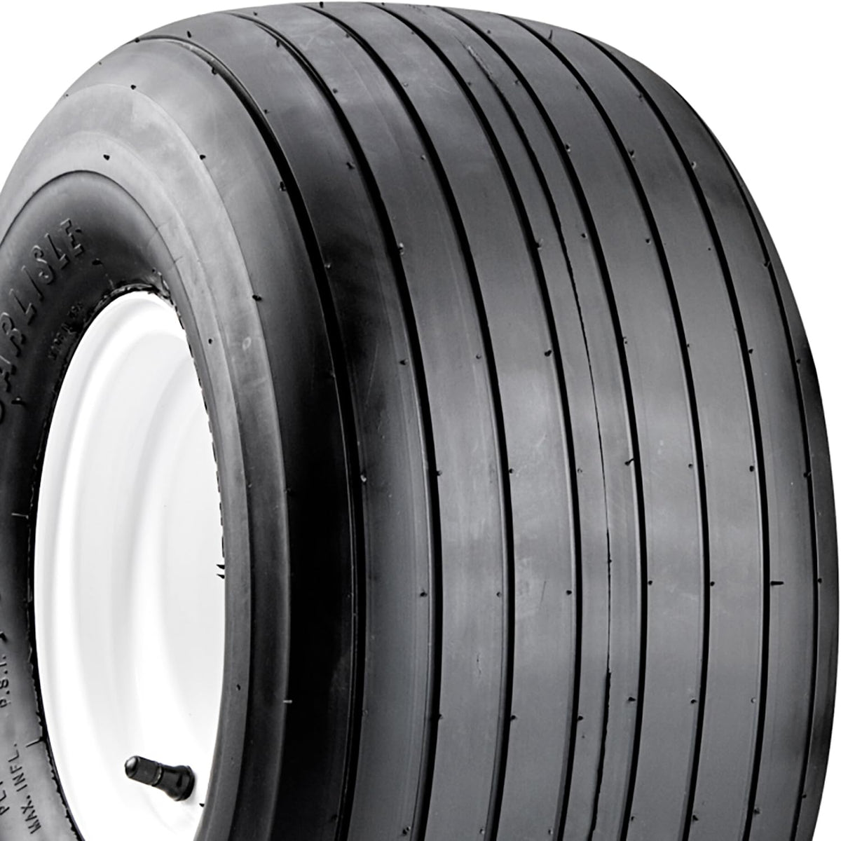 Carlisle Straight Rib tire on-garden-tractor offers steady ground contact