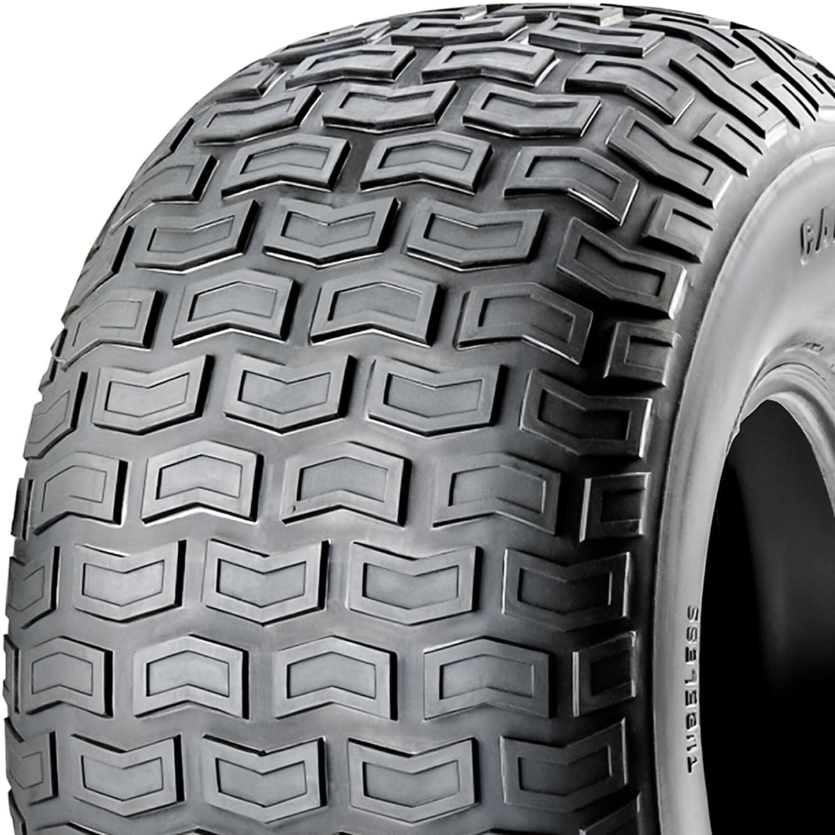 Carlisle Turf Saver II tire with rounded shoulder detail supports easy steering on soft turf.