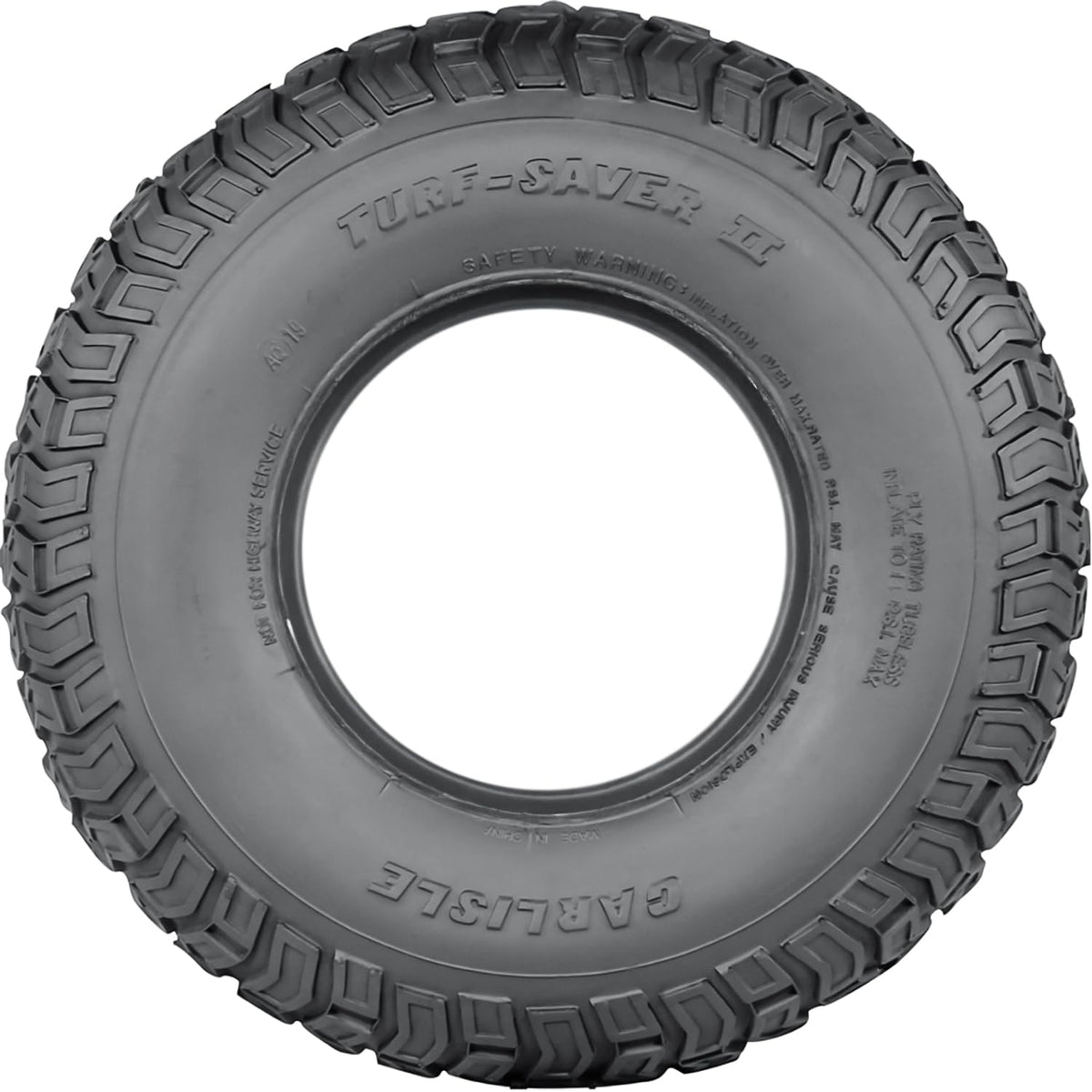 Carlisle Turf Saver II tire tread close-up highlighting durable, low-impact traction.
