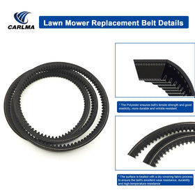 CarlMa belt on pulley demonstrates smooth drive transfer for reliable mowing performance.