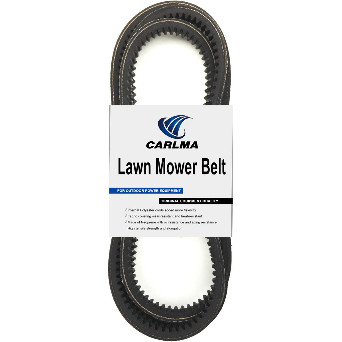 CarlMa lawn mower belt cogged close-up highlighting durable neoprene construction for longevity.