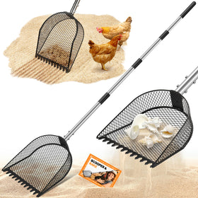 CAROD 2-in-1 scooper and rake head in action for efficient cleaning.
