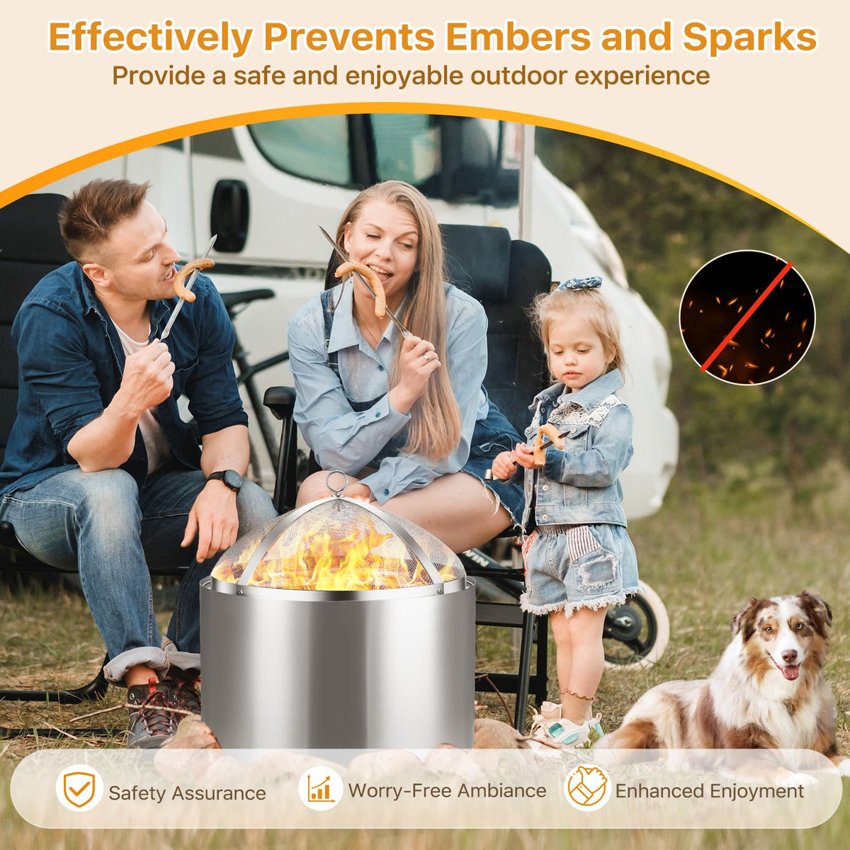 CAROD fire pit shield blocks sparks, protecting nearby surfaces during outdoor use