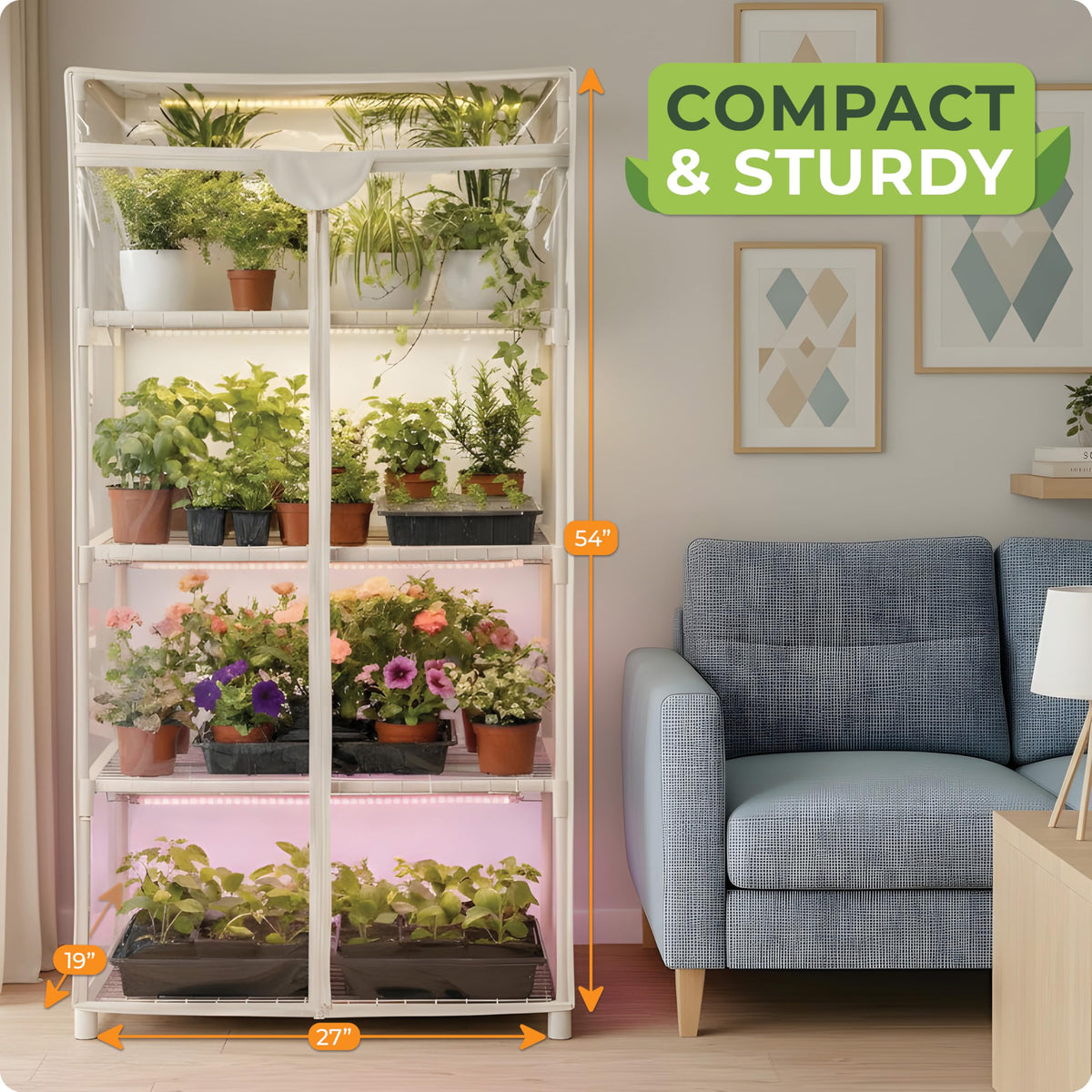 Carpathen 4-tier structure showcased for maximizing vertical seed trays.