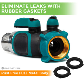 Carpathen faucet-timer ready splitter supports automated irrigation setups.