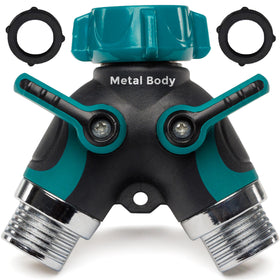 Carpathen 2-Way garden hose splitter with metal body for durable outdoor watering.