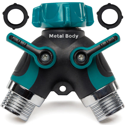 Carpathen 2-Way garden hose splitter with metal body for durable outdoor watering.