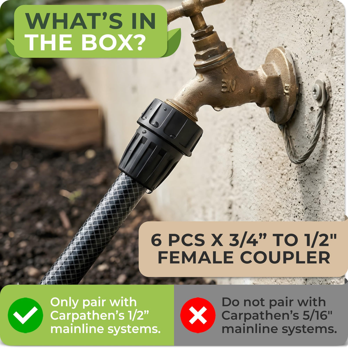 Carpathen leak-free adapter helps maintain steady water pressure in garden systems.