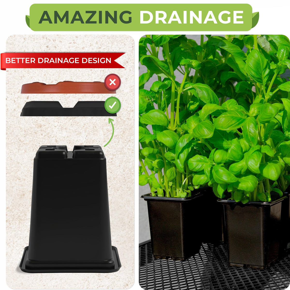 CARPATHEN square seedling pots with inlaid drainage holes for proper moisture management