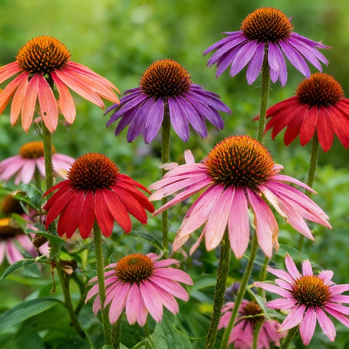 Carpet Creeping Mexican Hat flowers show drooping rays above a tall central cone