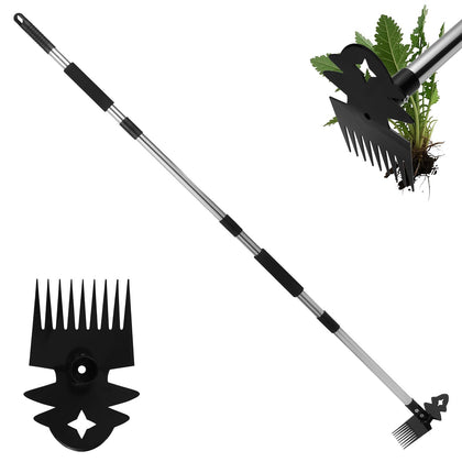 Carrie Rowe weed remover tool with 60 inch extension pole for easy upright weeding in gardens