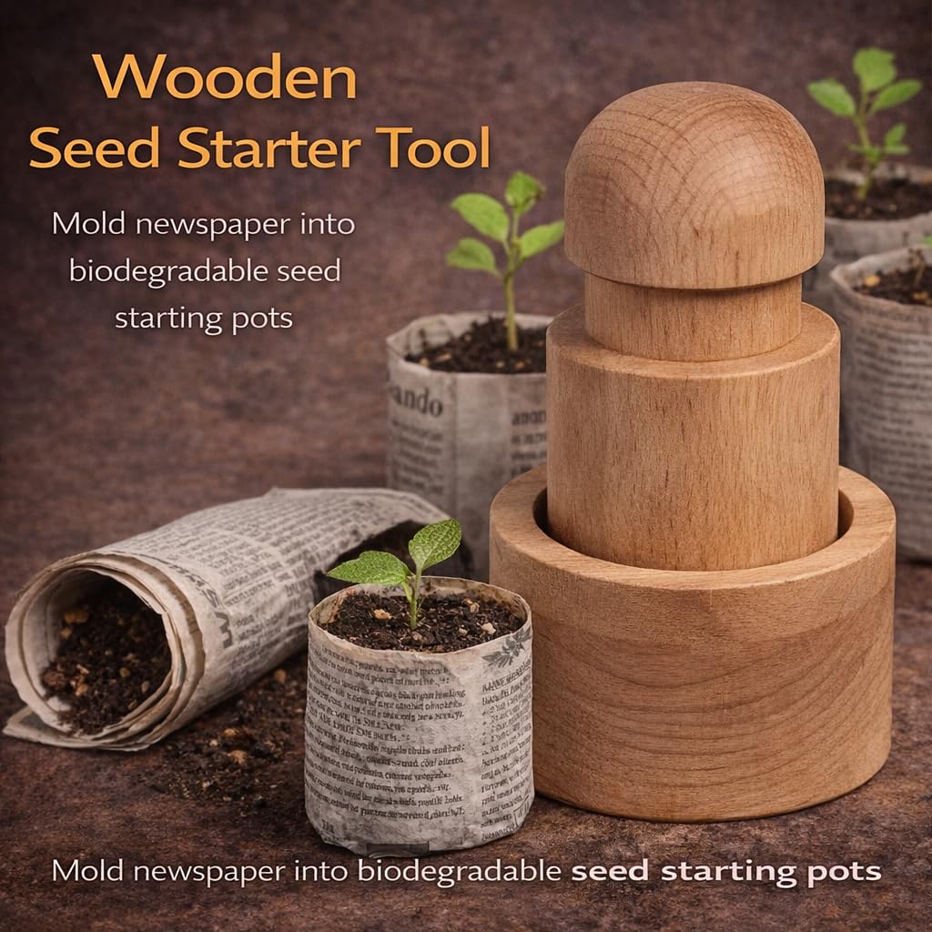 Carrot Design beechwood construction highlights durable, long-lasting seed starter tool.